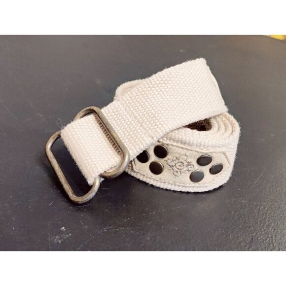 Canvas Belt Tan Brass Studs Buckle Boho Renaissance Adjustable Cottage Hippie - Picture 2 of 8